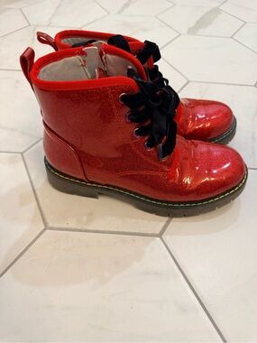 Kids Red Glitter Lace-Up Boots